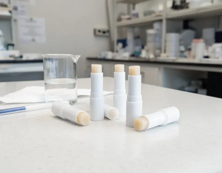 lip balm spf on a cosmetics bench, illustration only
